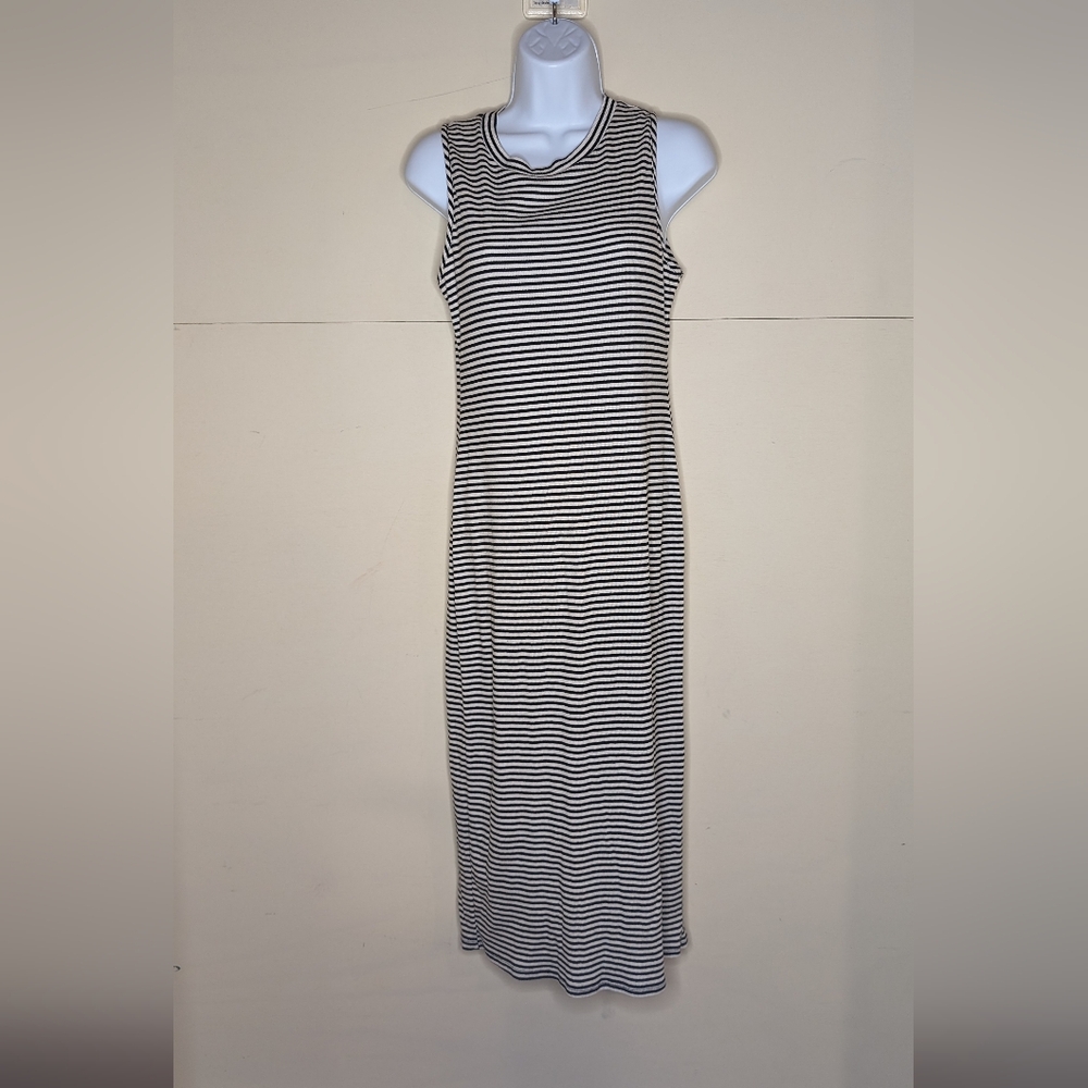 Monteau Mid Calf Length Body Con Dress Black and White Stripes